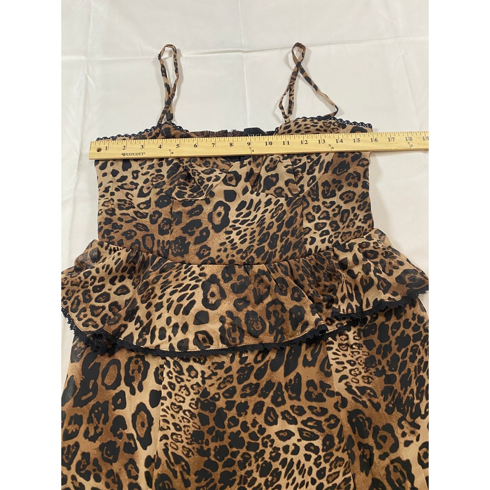 VICI Leopard Print Peplum Maxi Dress Brown Black Lace Trim  Large - Picture 11 of 12